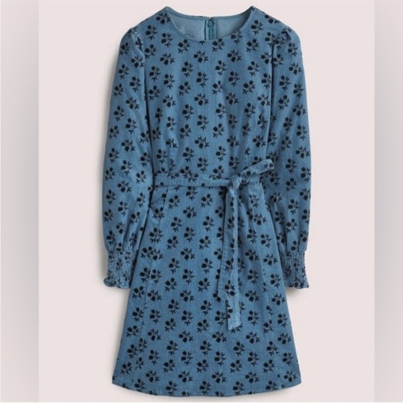 Boden blue floral cord dress with belt size 4L - Picture 3 of 16
